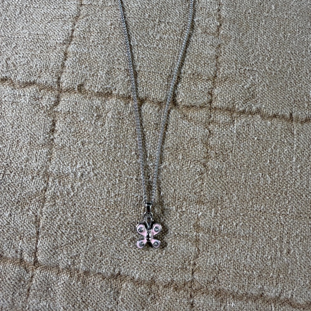 Lia‎ Sophia Sparkling Butterfly Necklace Silver Tone Pink Rhinestone Charm